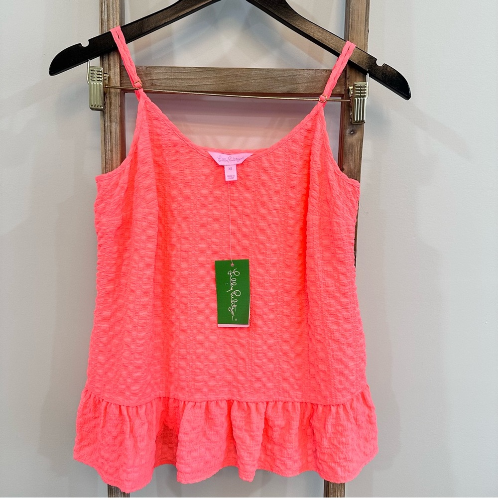 Lilly Pulitzer Coral Tank Top Ruffle Pink Sun Ray Size XS NWT Style 20467